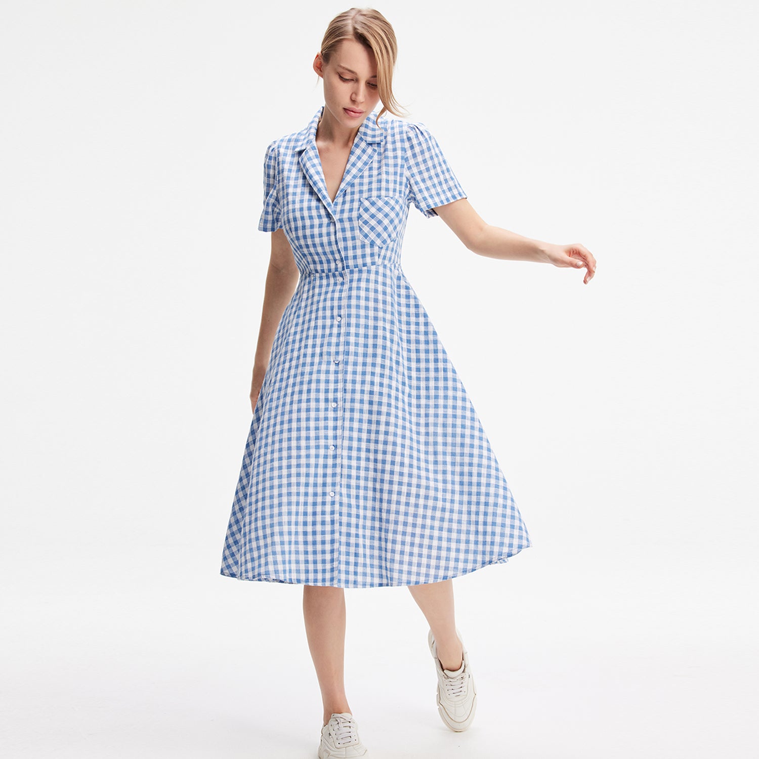 Robe chemise rétro à imprimé carreaux