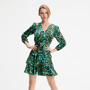 Robe courte décolleté V à imprimé léopard