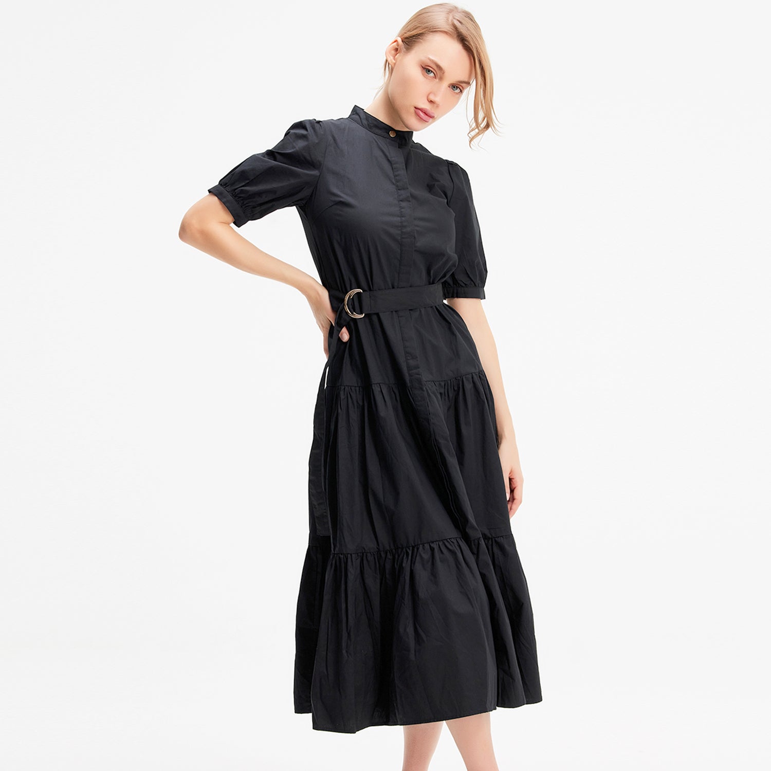 Robe chemise en coton à ceinture ajoutée