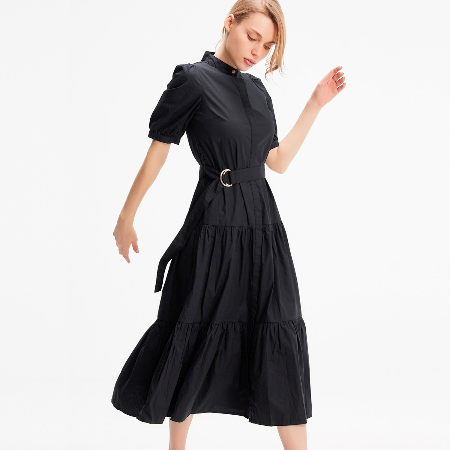 Robe chemise en coton à ceinture ajoutée