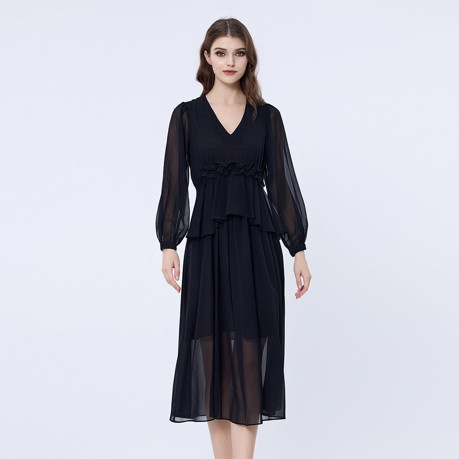 Robe longue mousseline à volants