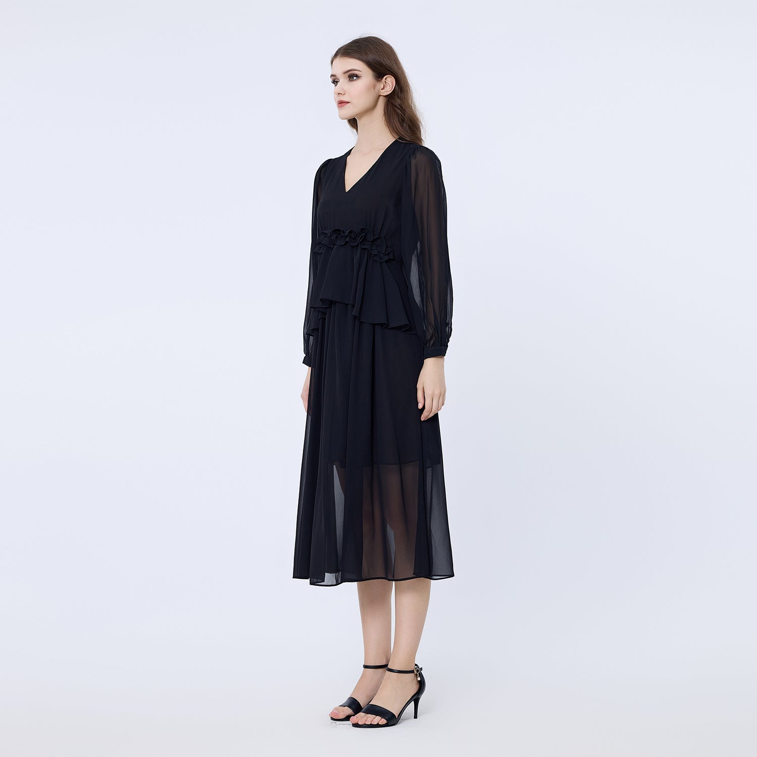 Robe longue mousseline à volants