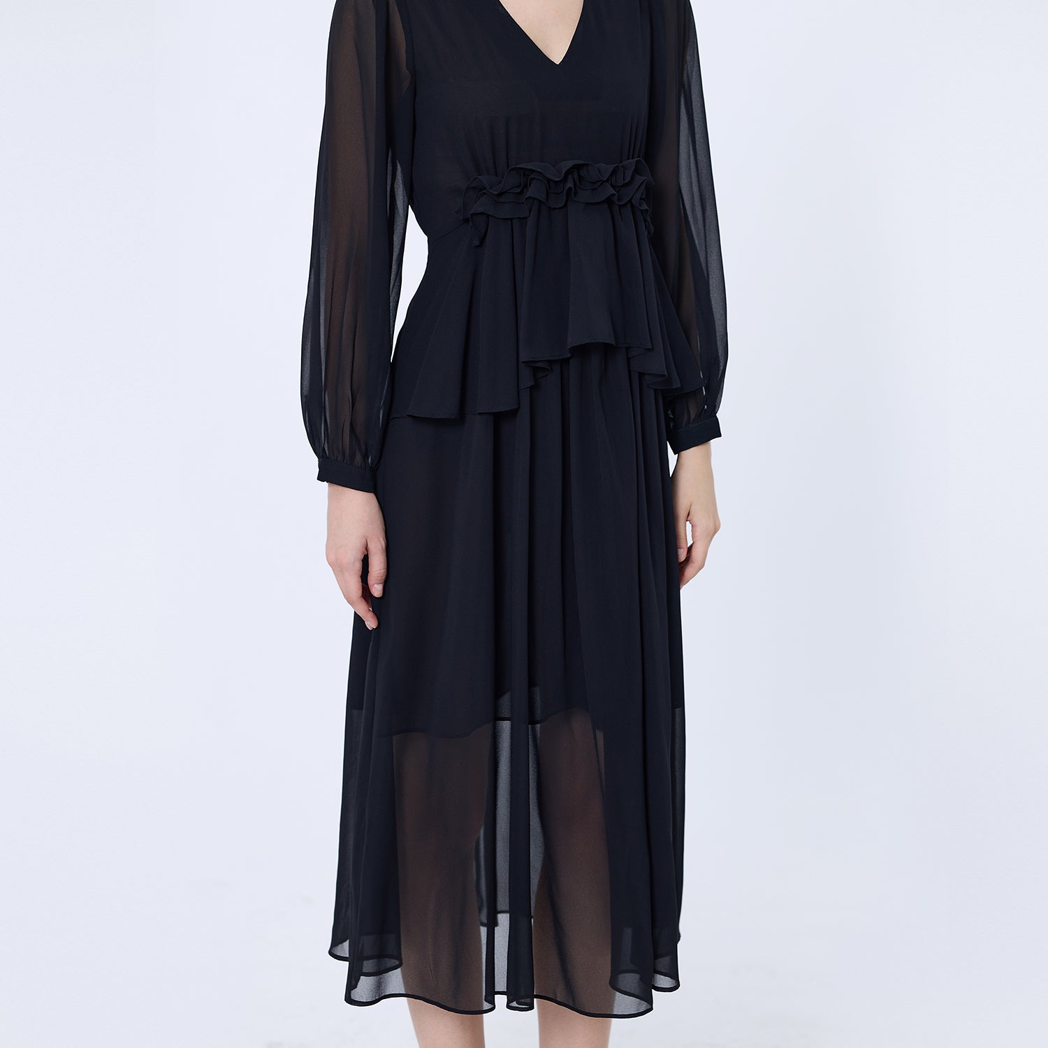 Robe longue mousseline à volants