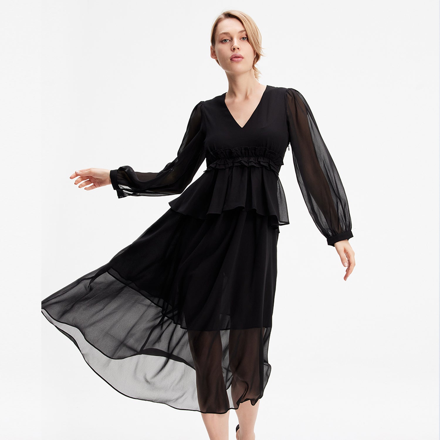 Robe longue mousseline à volants