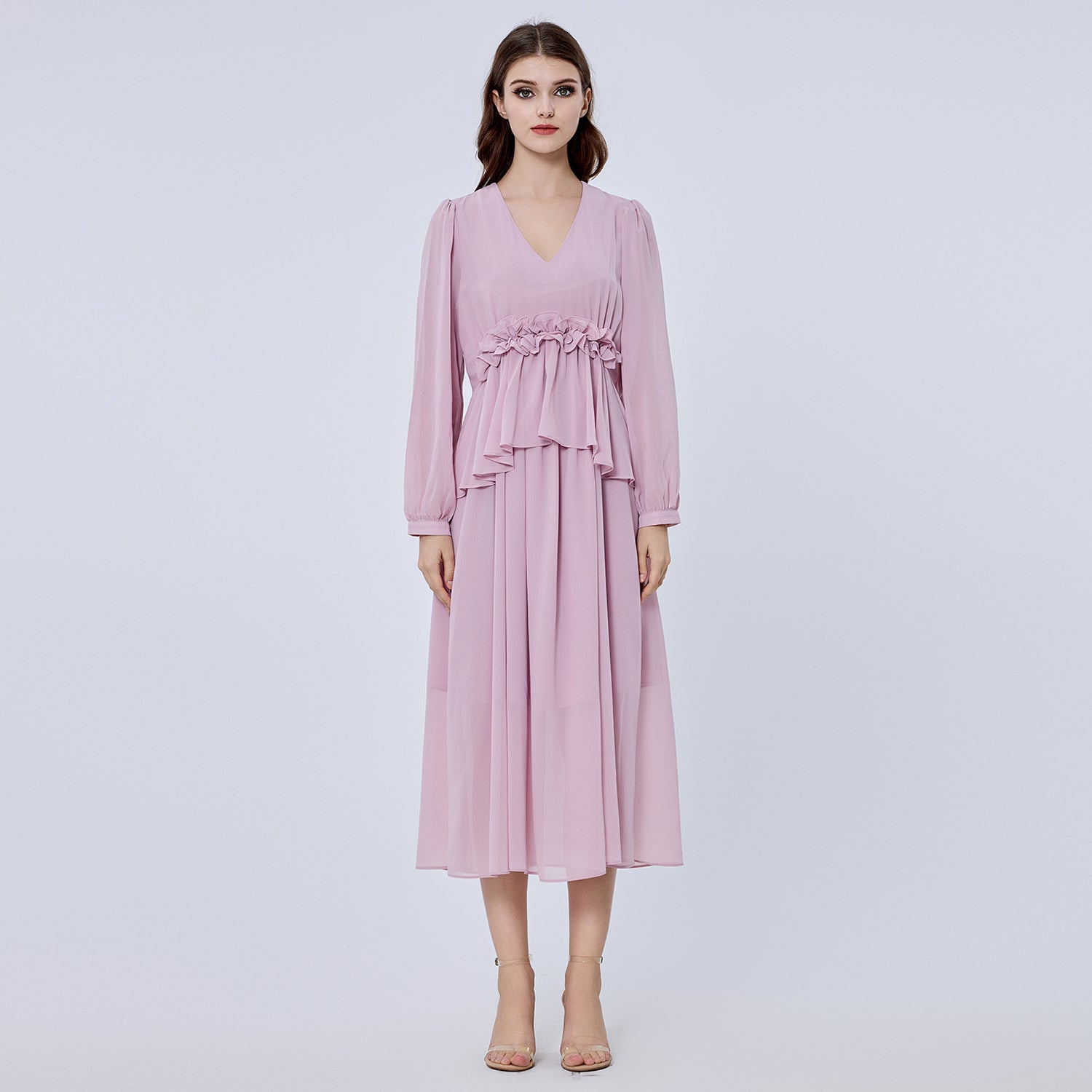Robe longue mousseline à volants
