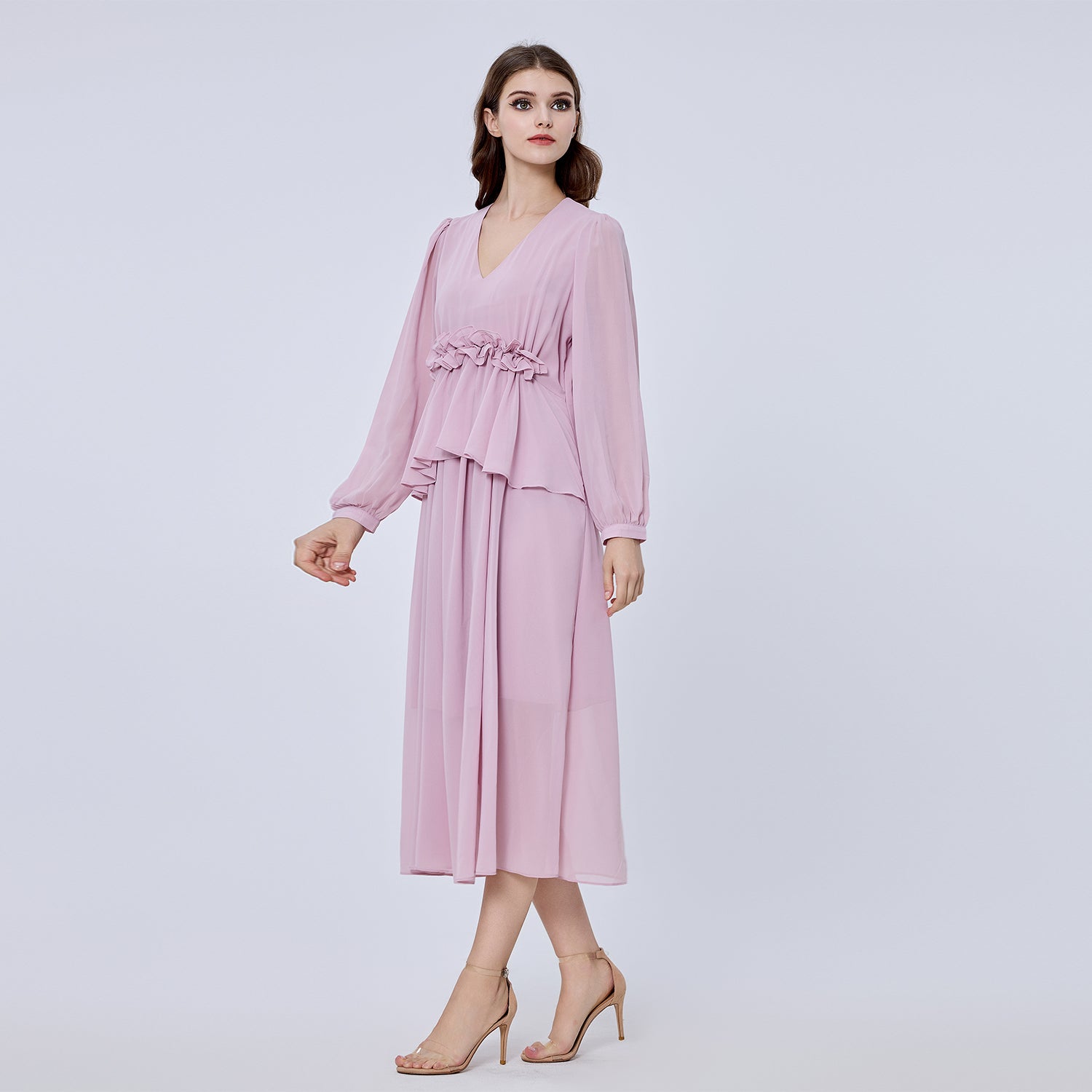 Robe longue mousseline à volants