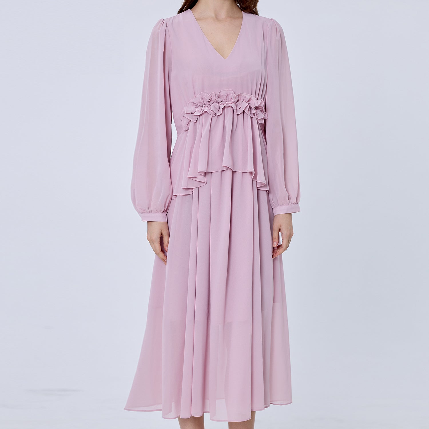 Robe longue mousseline à volants