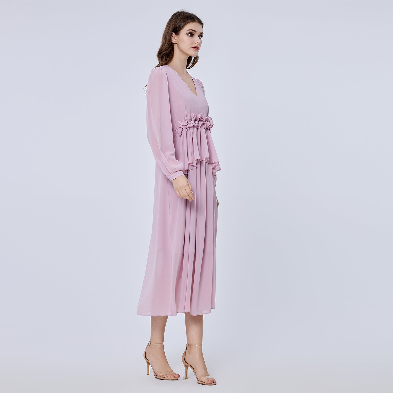 Robe longue mousseline à volants