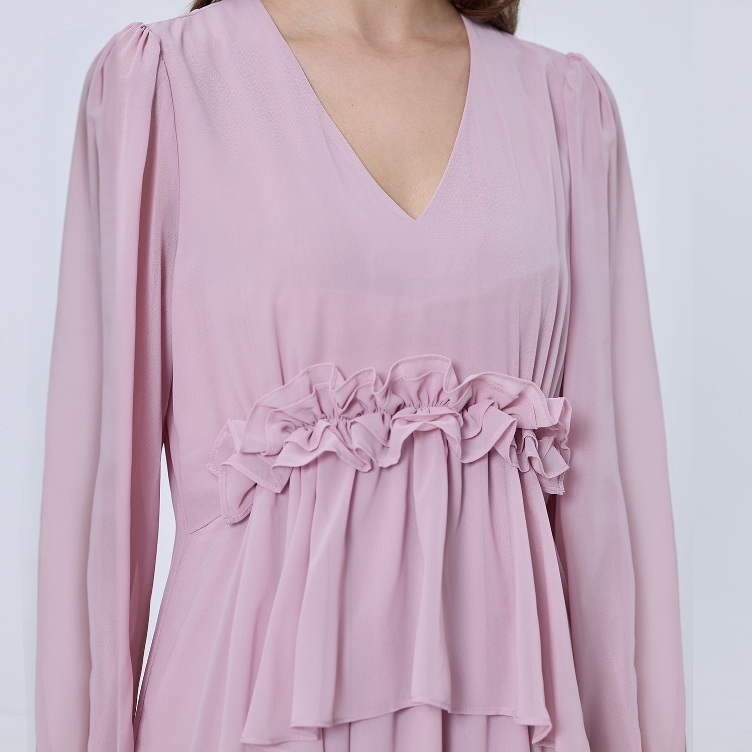 Robe longue mousseline à volants