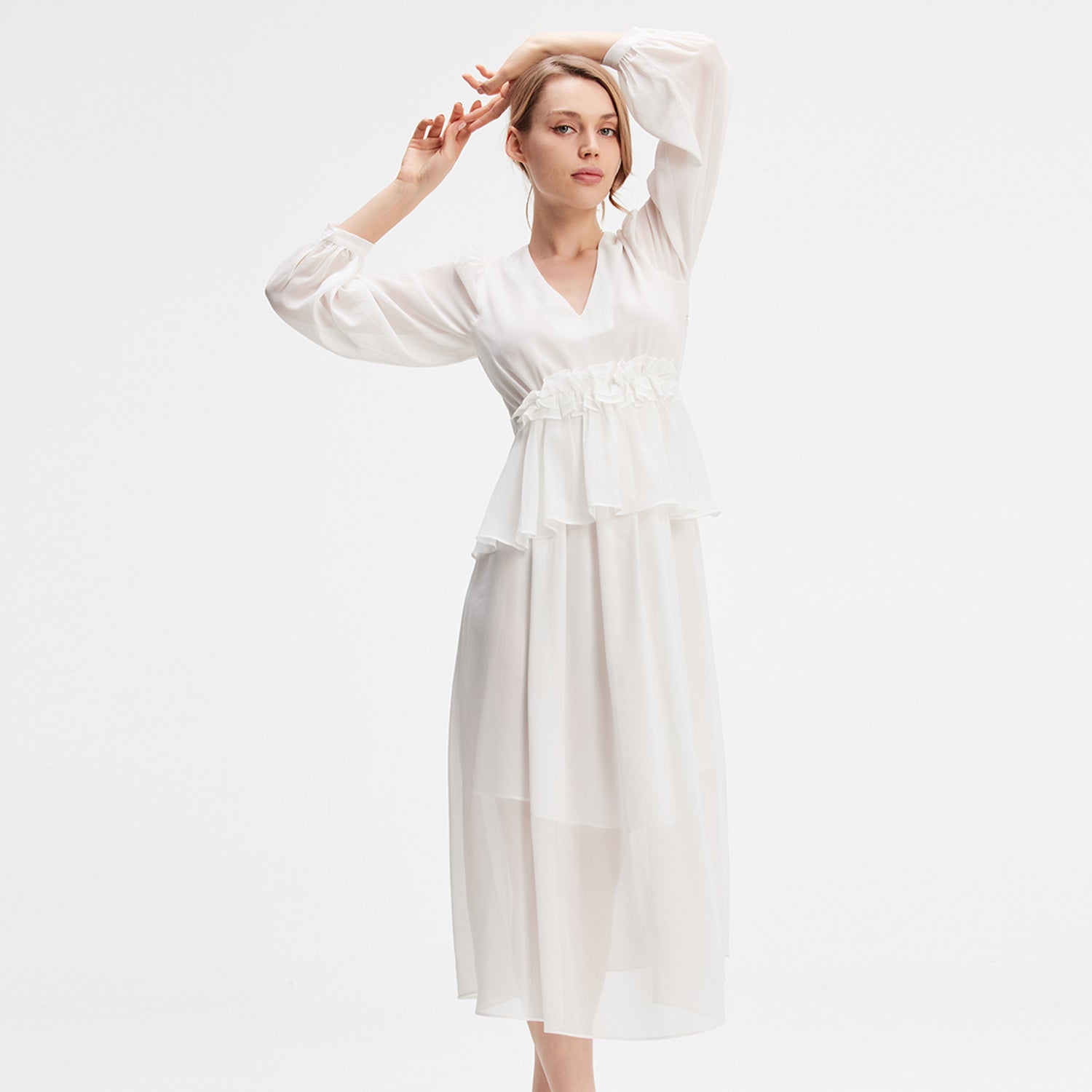 Robe longue mousseline à volants