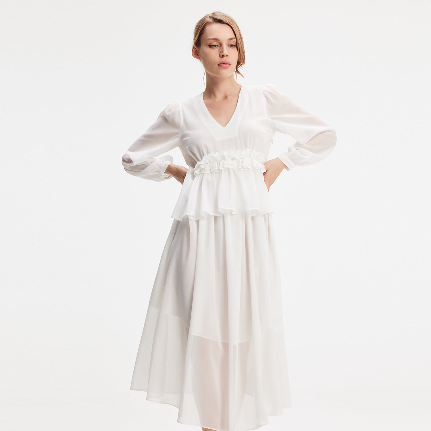 Robe longue mousseline à volants