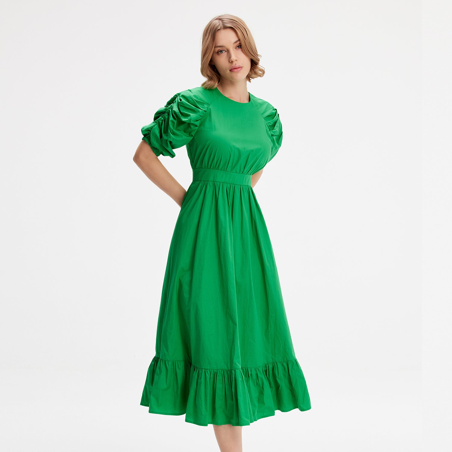 Robe trapèze à manches bouffantes en coton