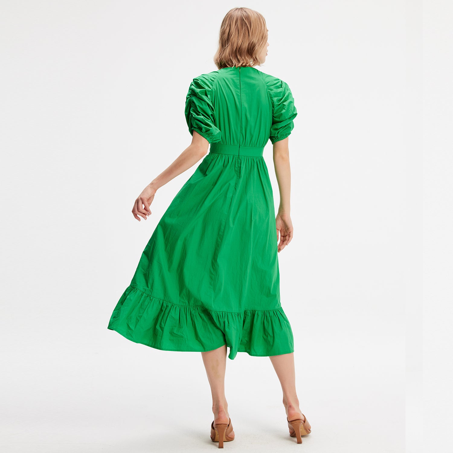 Robe trapèze à manches bouffantes en coton