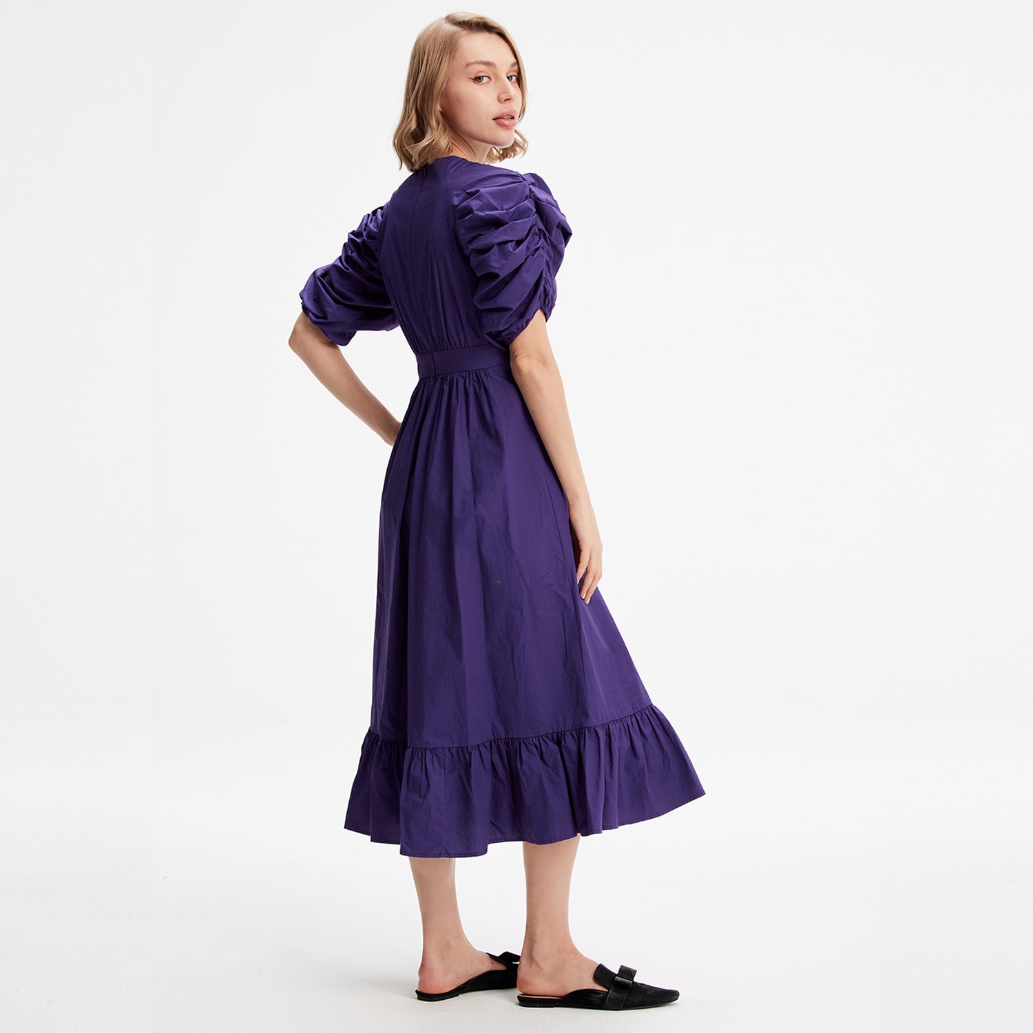 Robe trapèze à manches bouffantes en coton