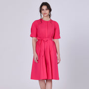 Robe-chemise en coton évasée et manches ballon