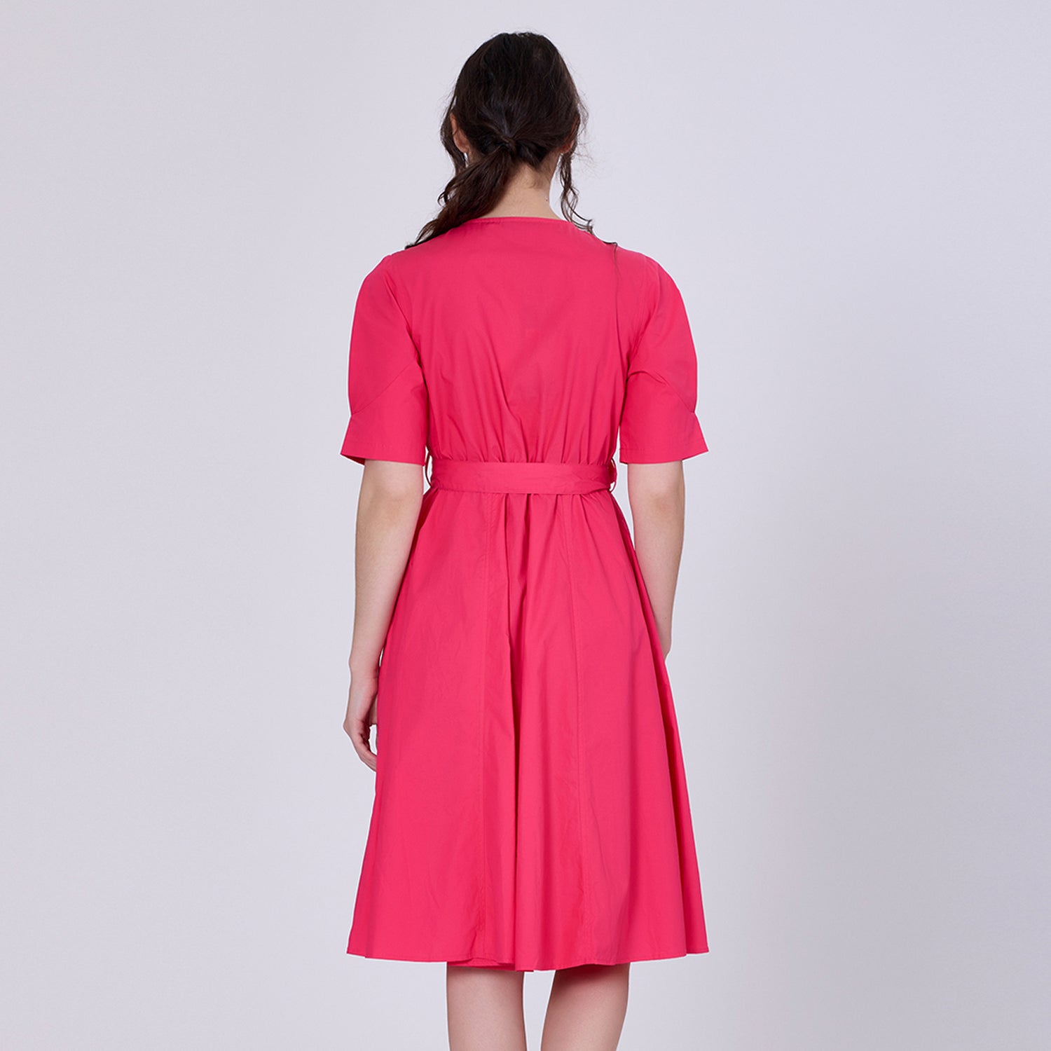 Robe-chemise en coton évasée et manches ballon