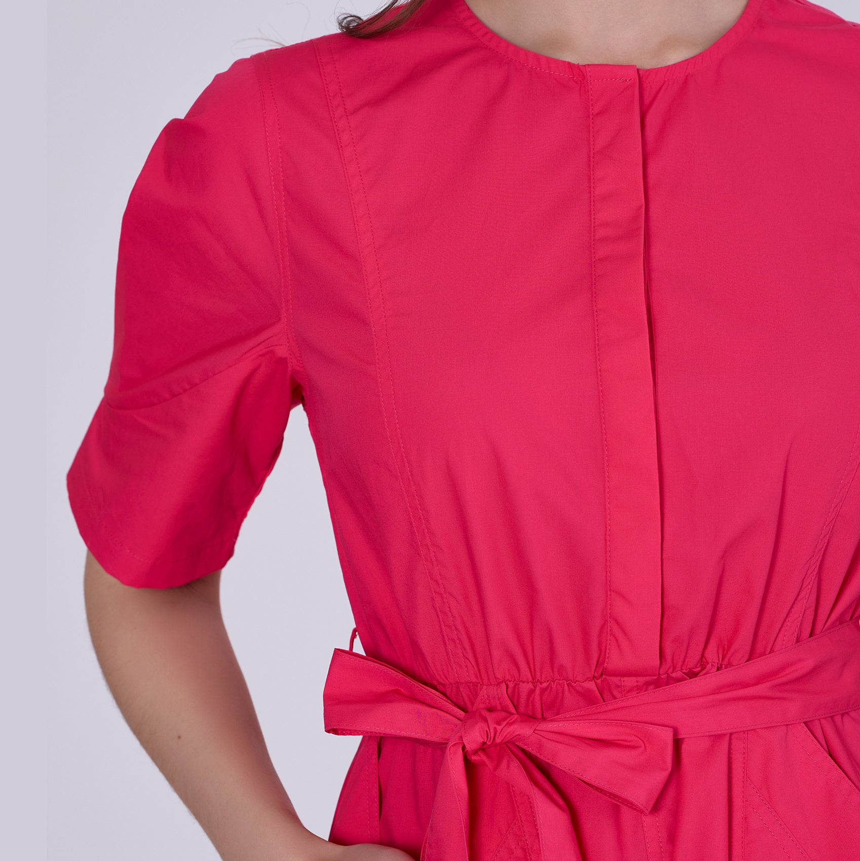 Robe-chemise en coton évasée et manches ballon