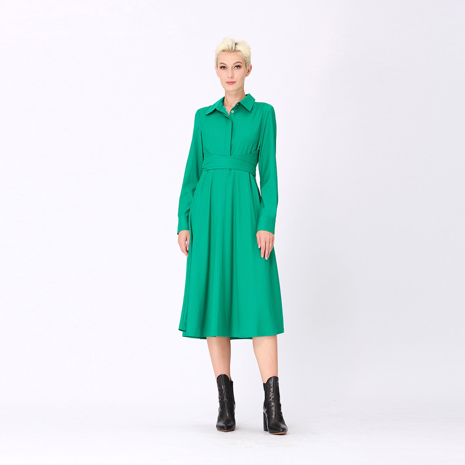 Robe-chemise tailleur à ceinture croisée