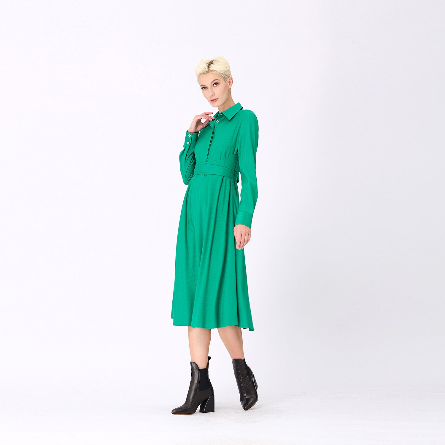 Robe-chemise tailleur à ceinture croisée
