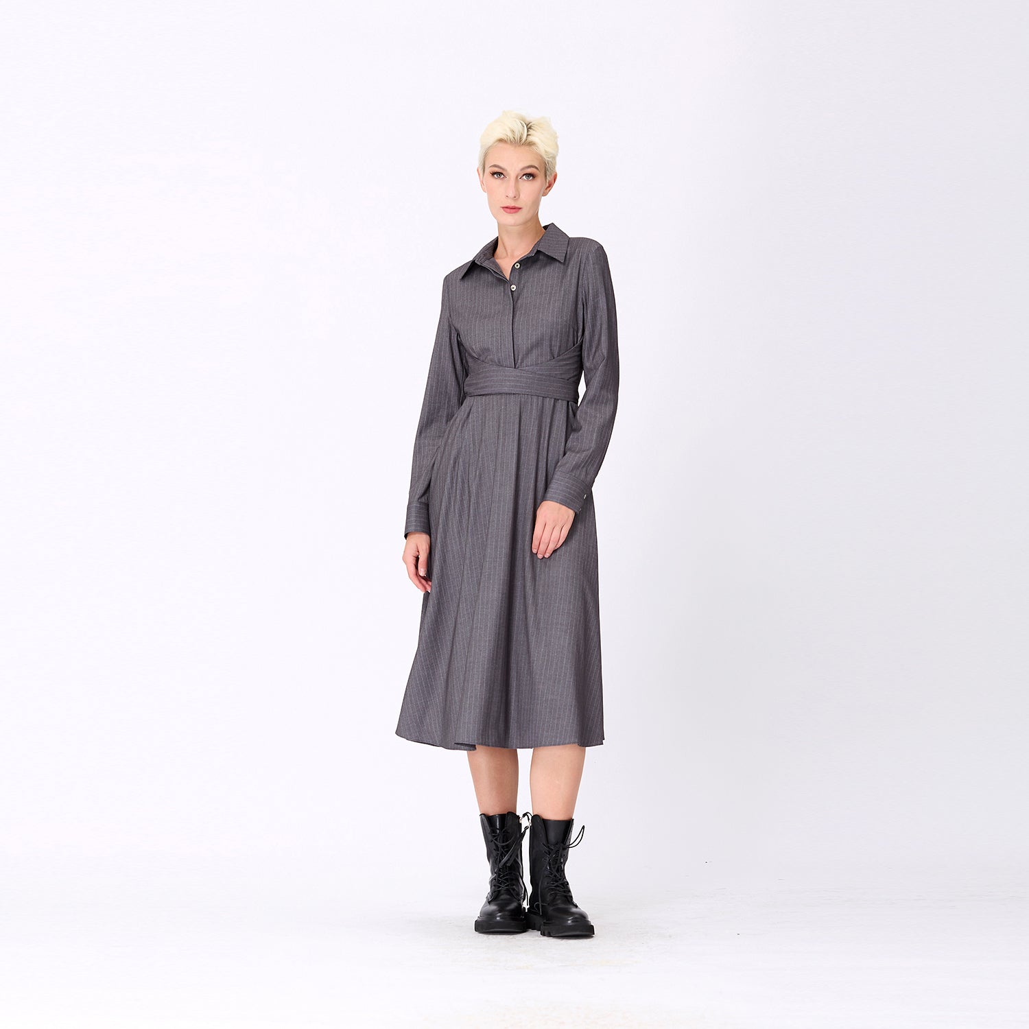 Robe-chemise tailleur à ceinture croisée