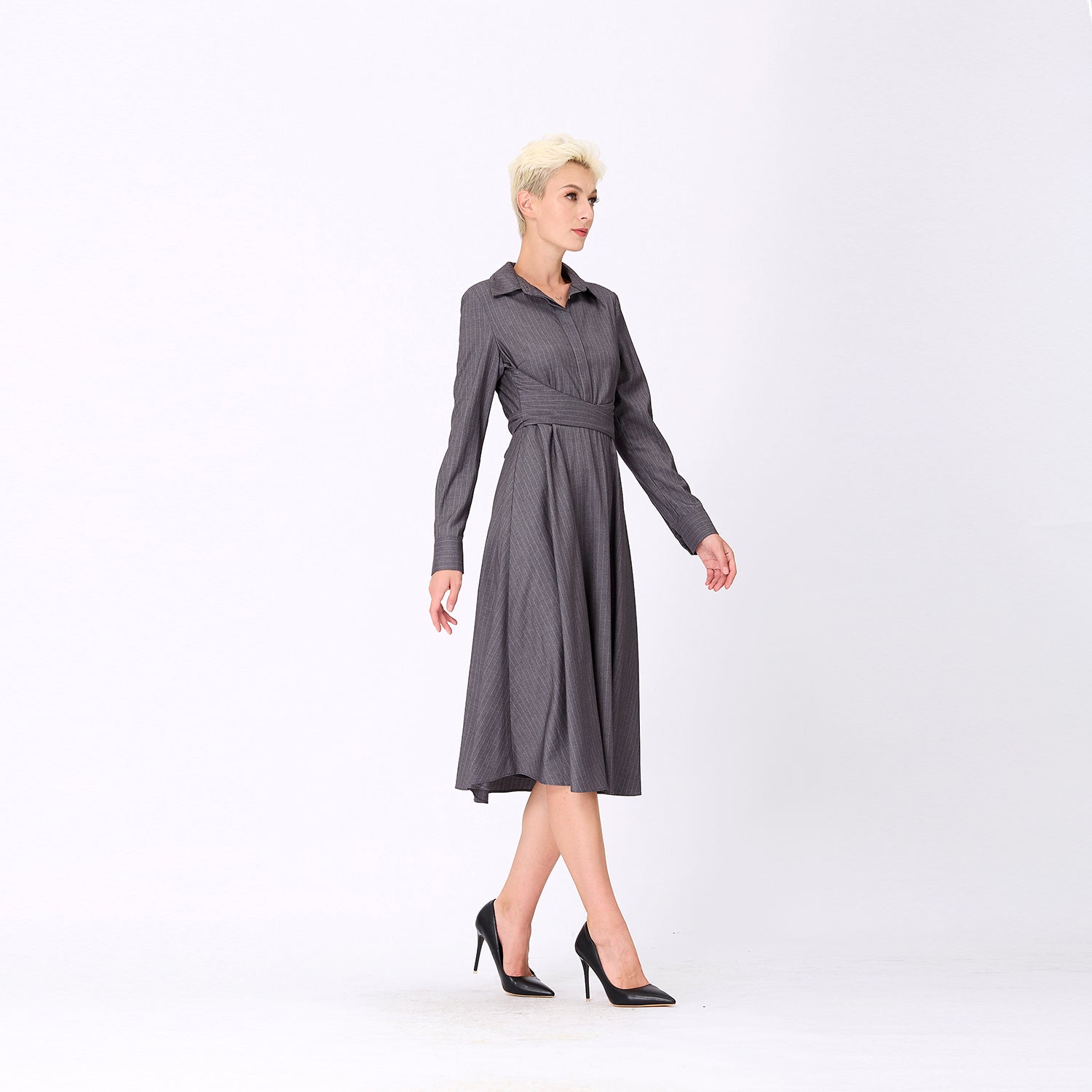 Robe-chemise tailleur à ceinture croisée