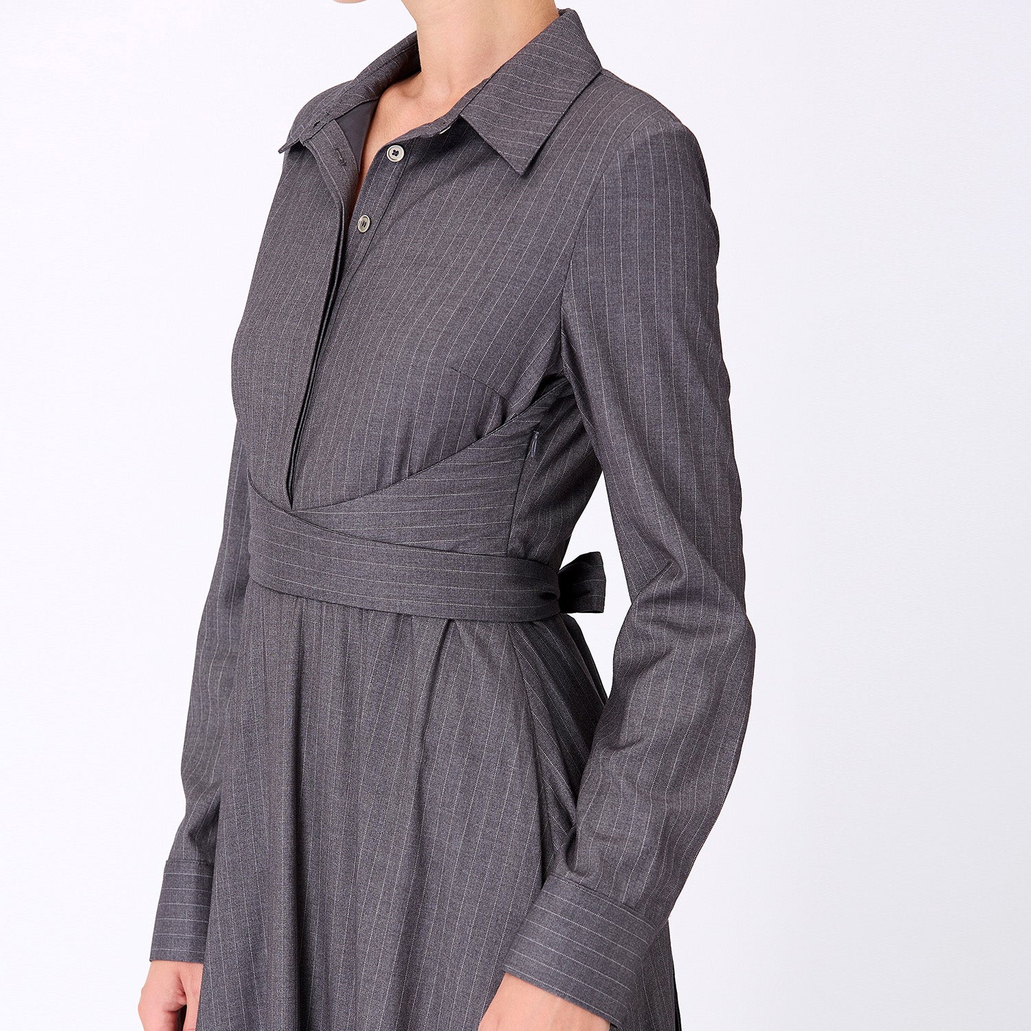 Robe-chemise tailleur à ceinture croisée