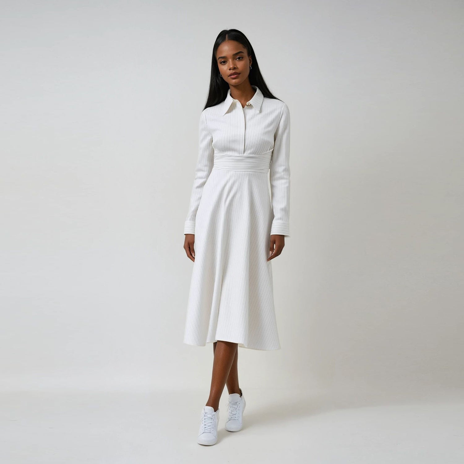 Robe-chemise tailleur à ceinture croisée