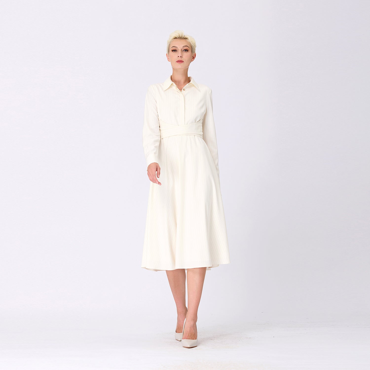 Robe-chemise tailleur à ceinture croisée