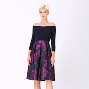 Robe bi-matière à brocart à motif floral