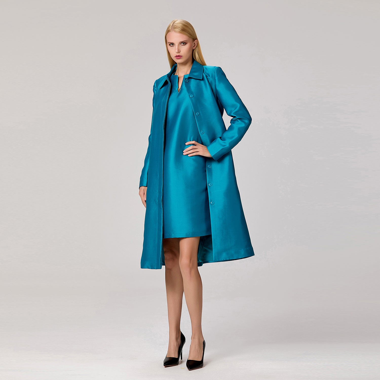 Robe-manteau trapèze en tafetta