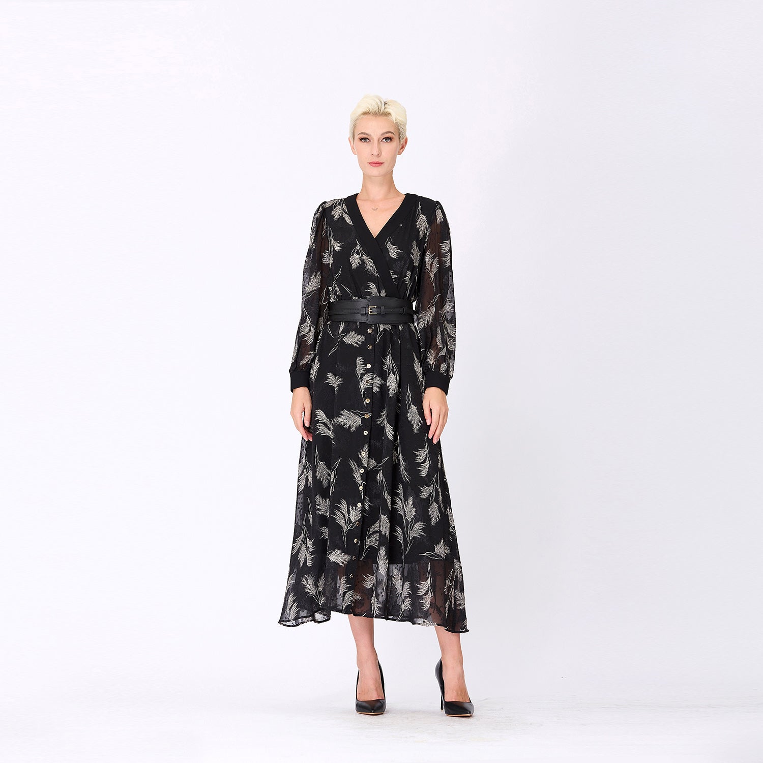 Robe mousseline imprimée ajustée et évasée