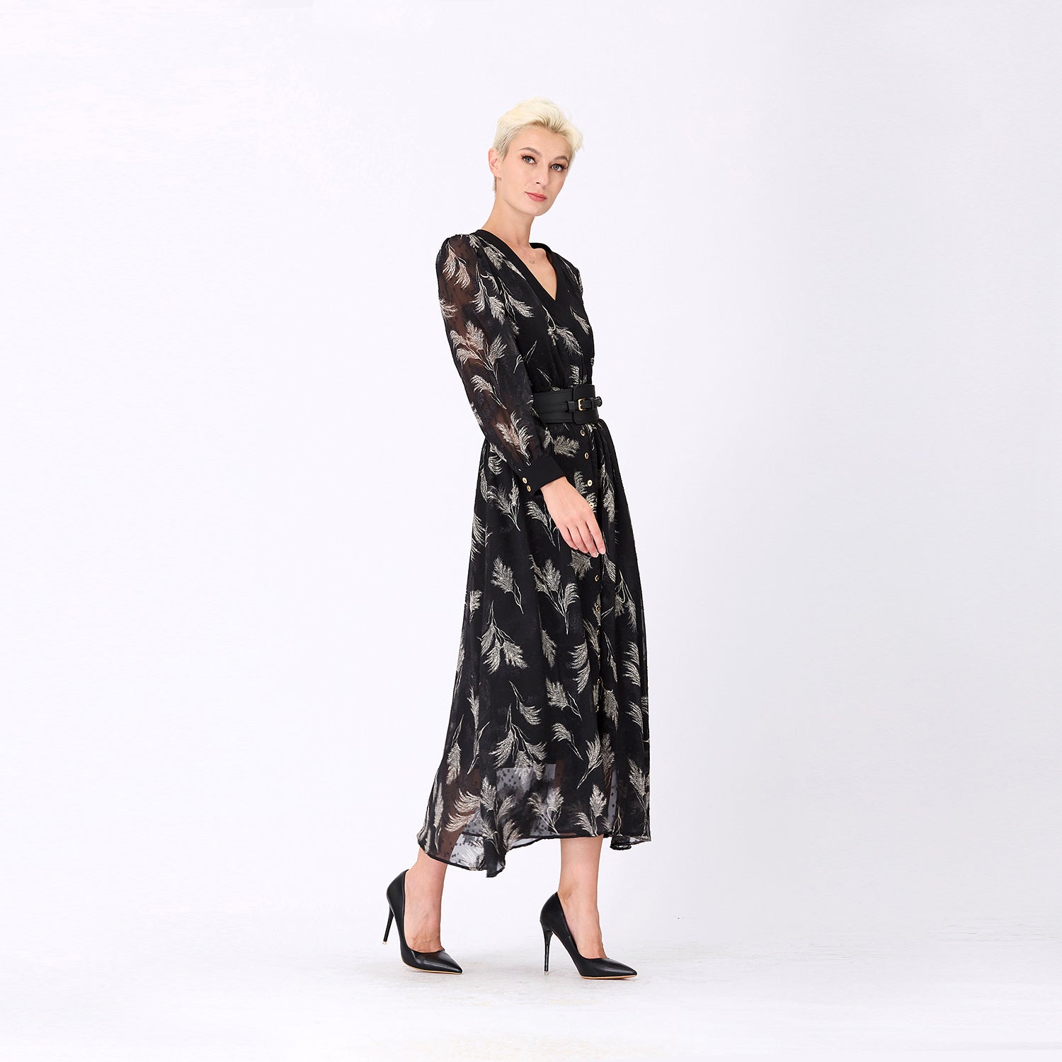 Robe mousseline imprimée ajustée et évasée