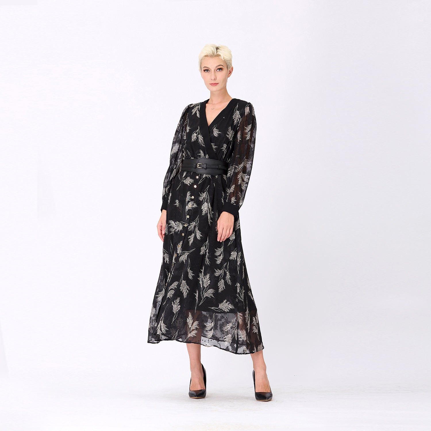 Robe mousseline imprimée ajustée et évasée