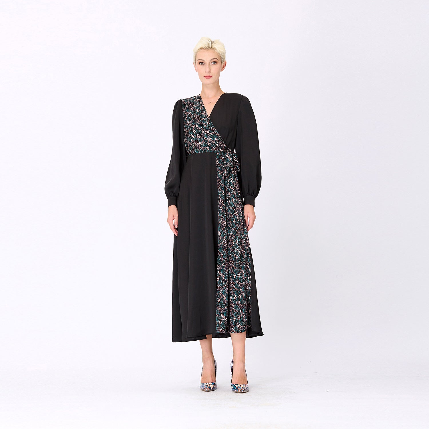Robe longue bi-matière asymétrique
