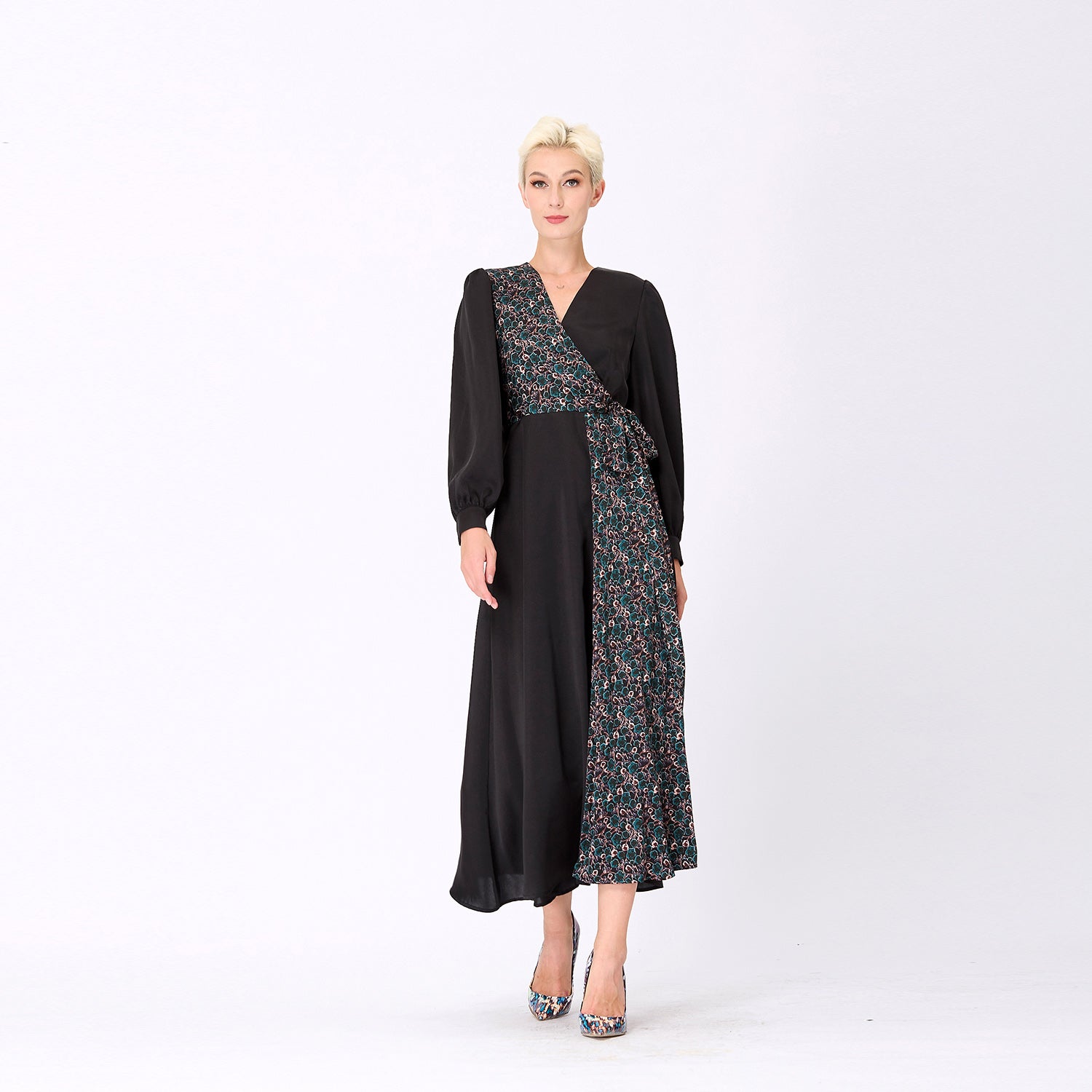 Robe longue bi-matière asymétrique