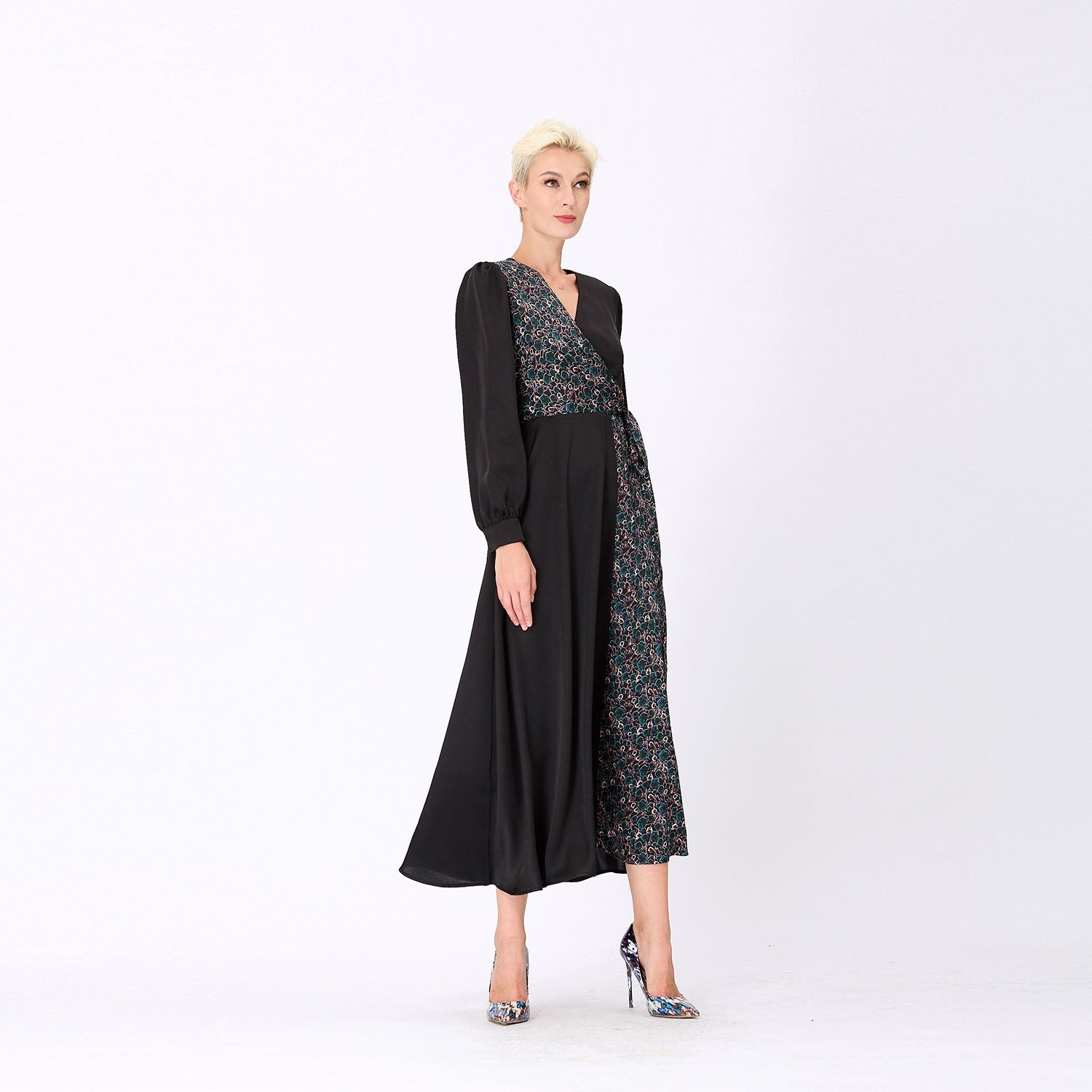 Robe longue bi-matière asymétrique