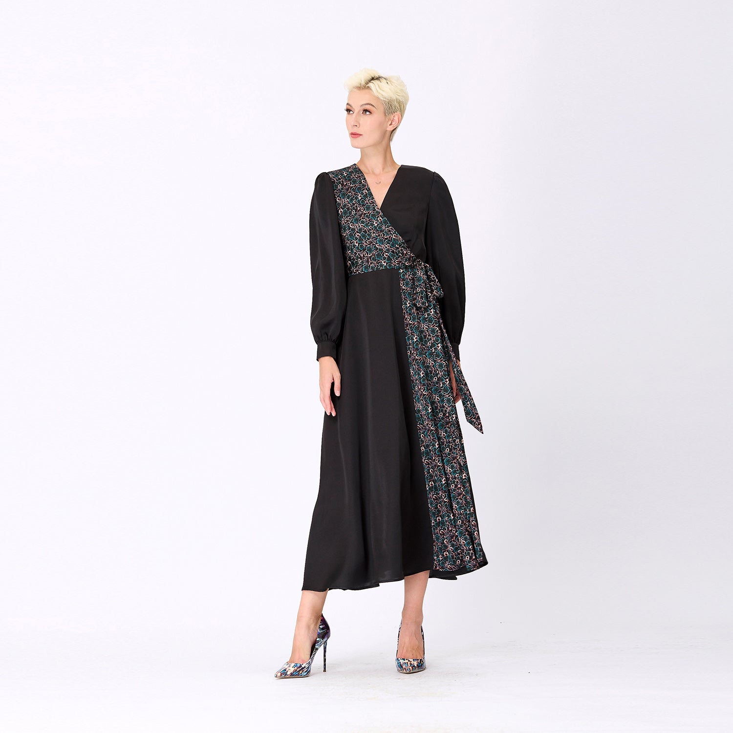 Robe longue bi-matière asymétrique