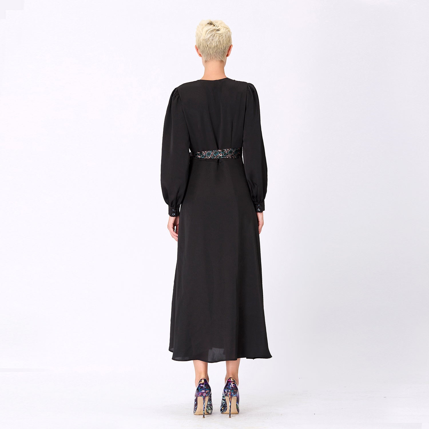 Robe longue bi-matière asymétrique