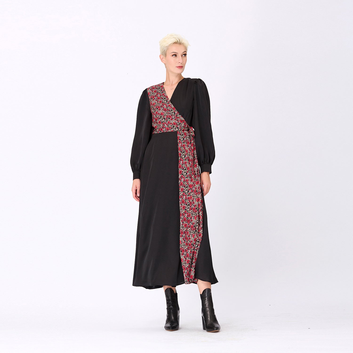 Robe longue bi-matière asymétrique