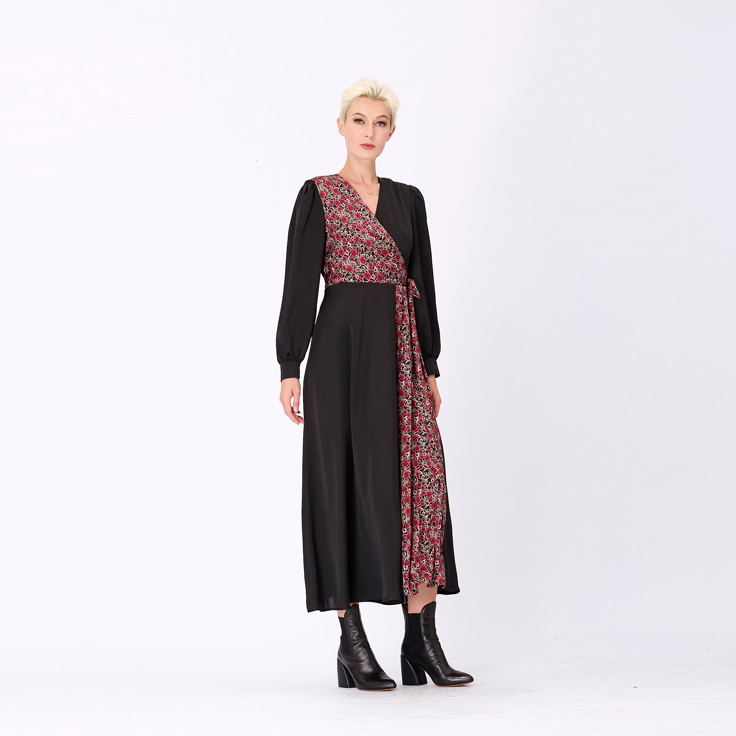 Robe longue bi-matière asymétrique