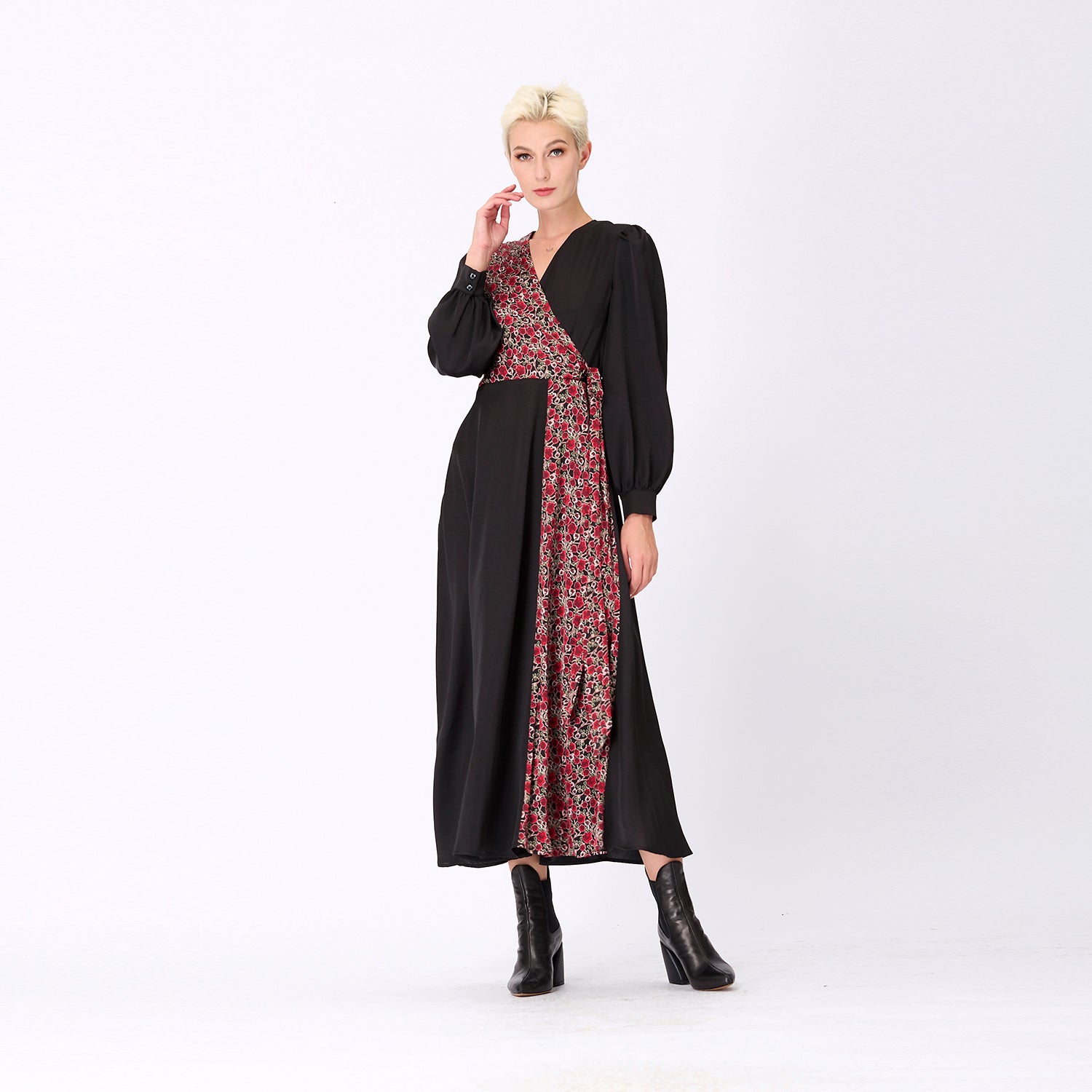 Robe longue bi-matière asymétrique