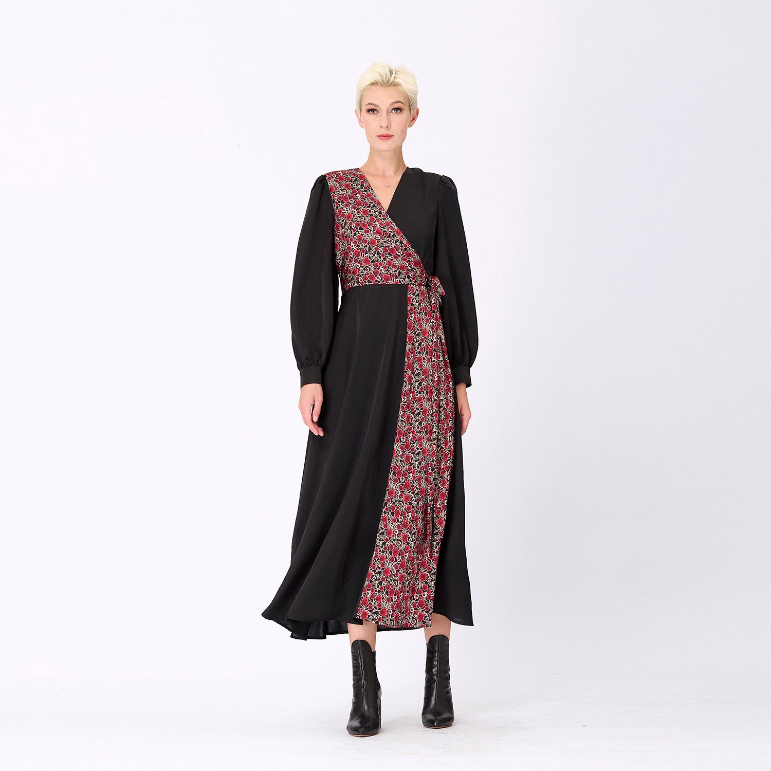 Robe longue bi-matière asymétrique