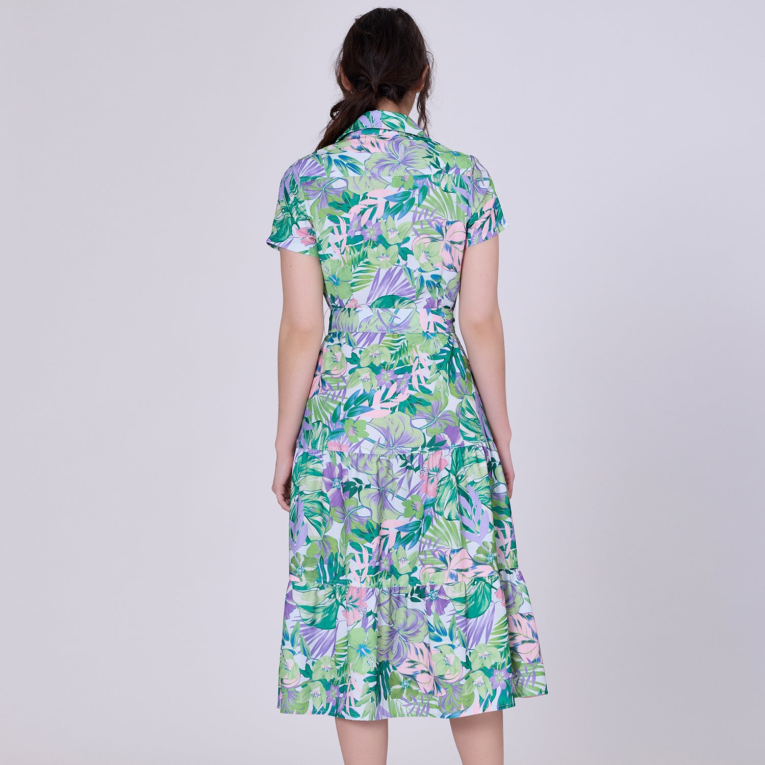 Robe-chemise midi au motif tropical
