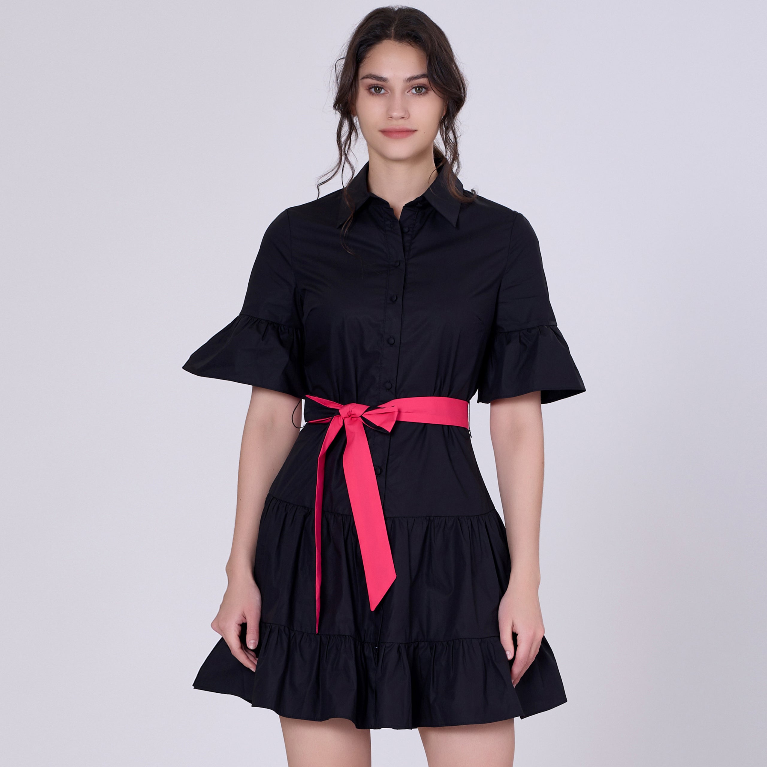 Robe coton volantée à manches tulipes