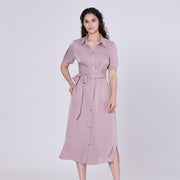 Robe-chemise midi en satin mat