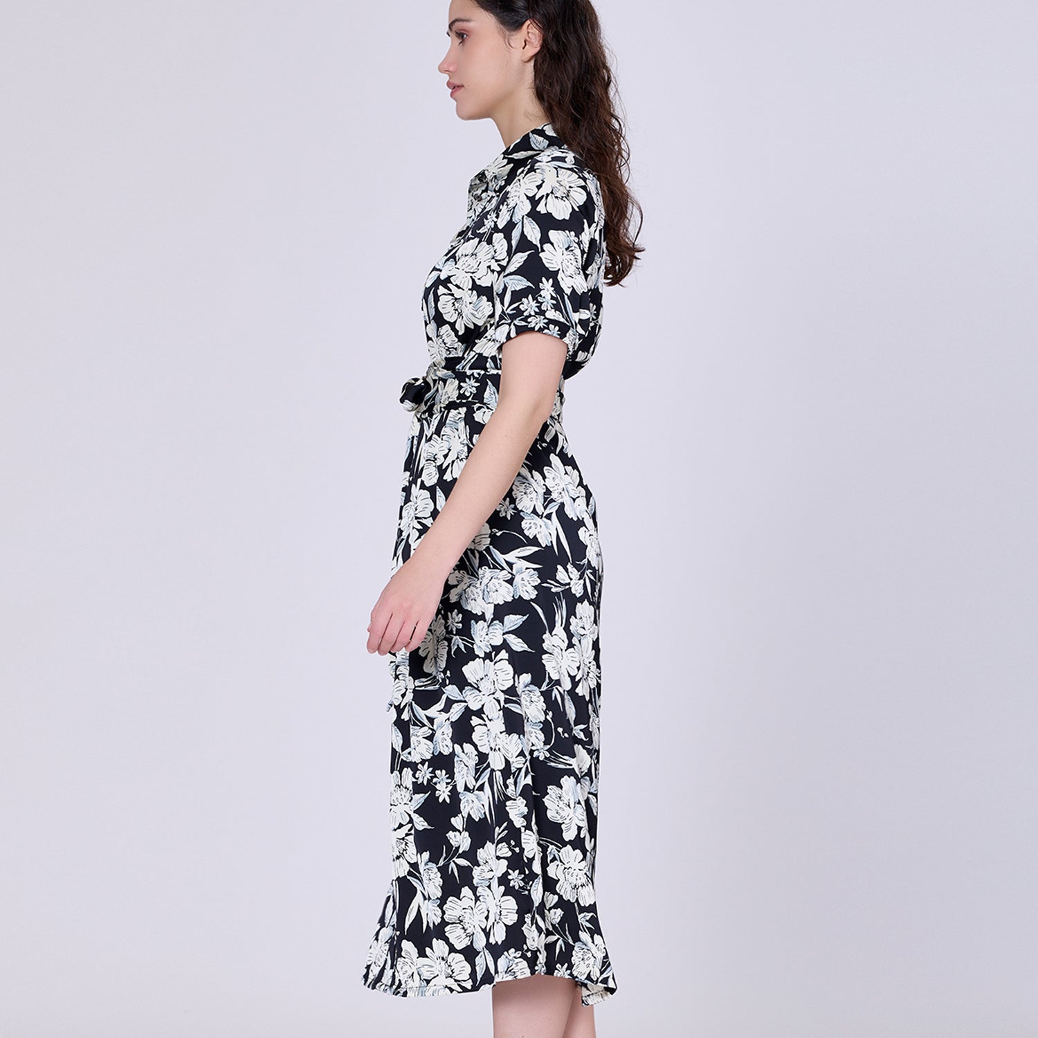 Robe-chemise midi à imprimé floral macro