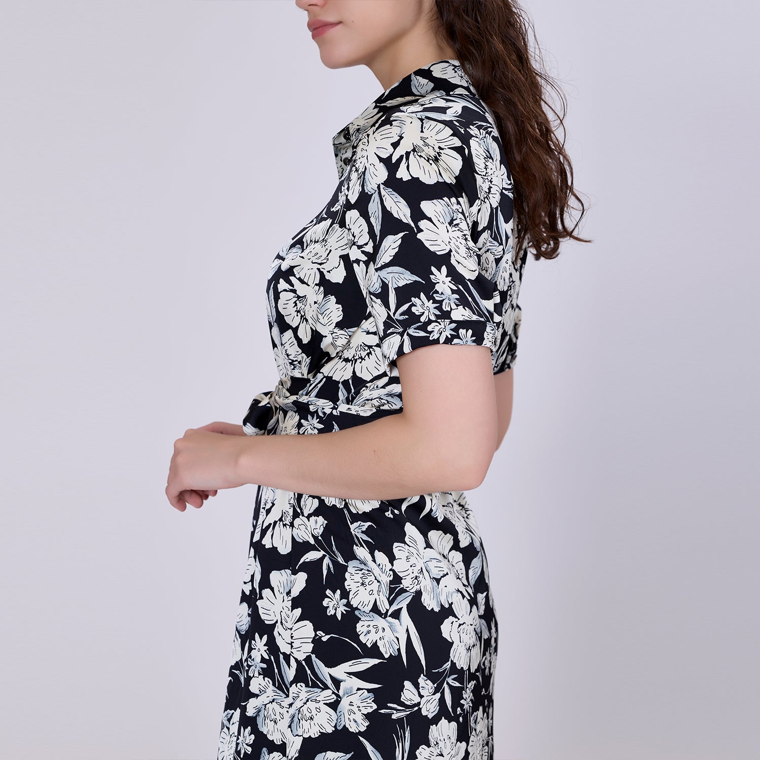 Robe-chemise midi à imprimé floral macro