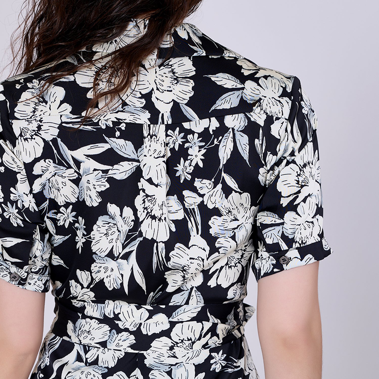 Robe-chemise midi à imprimé floral macro