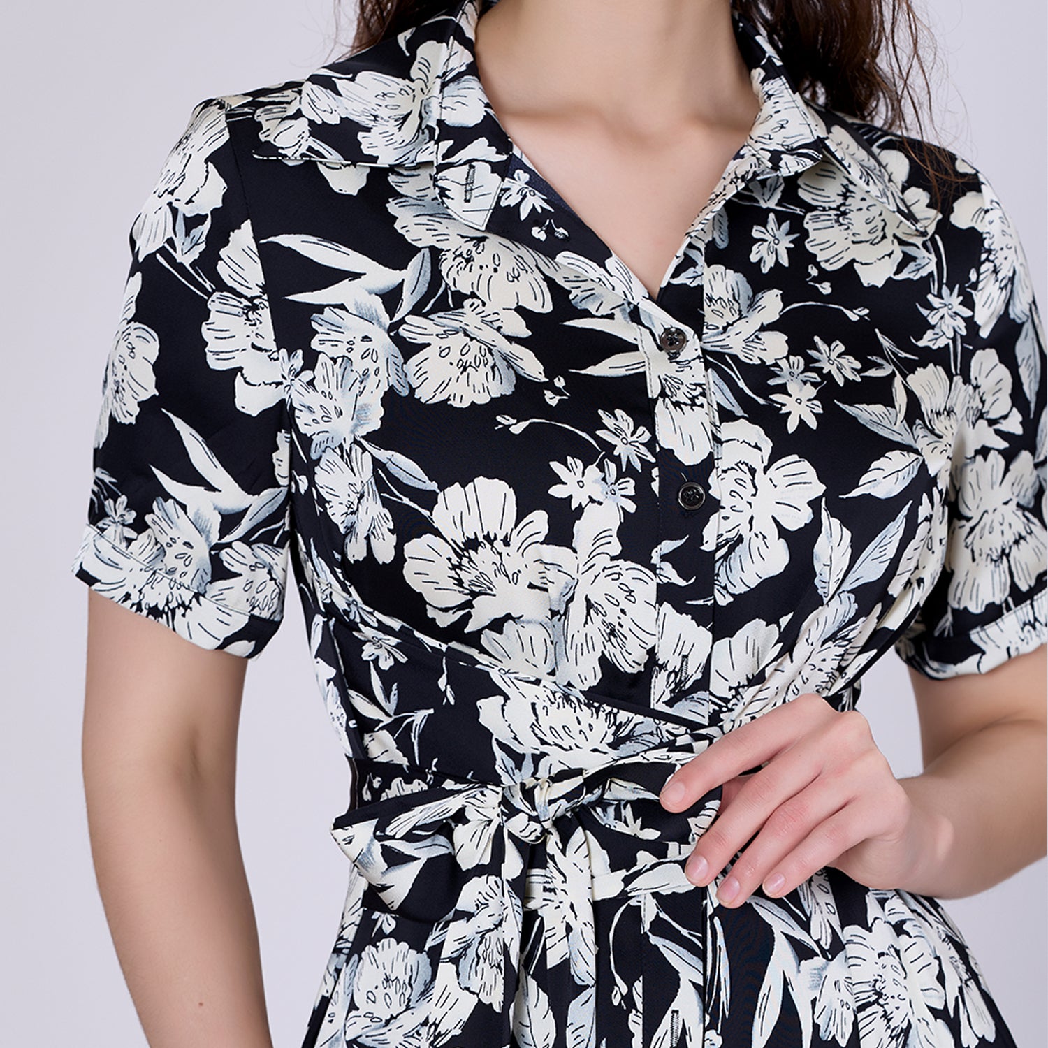 Robe-chemise midi à imprimé floral macro