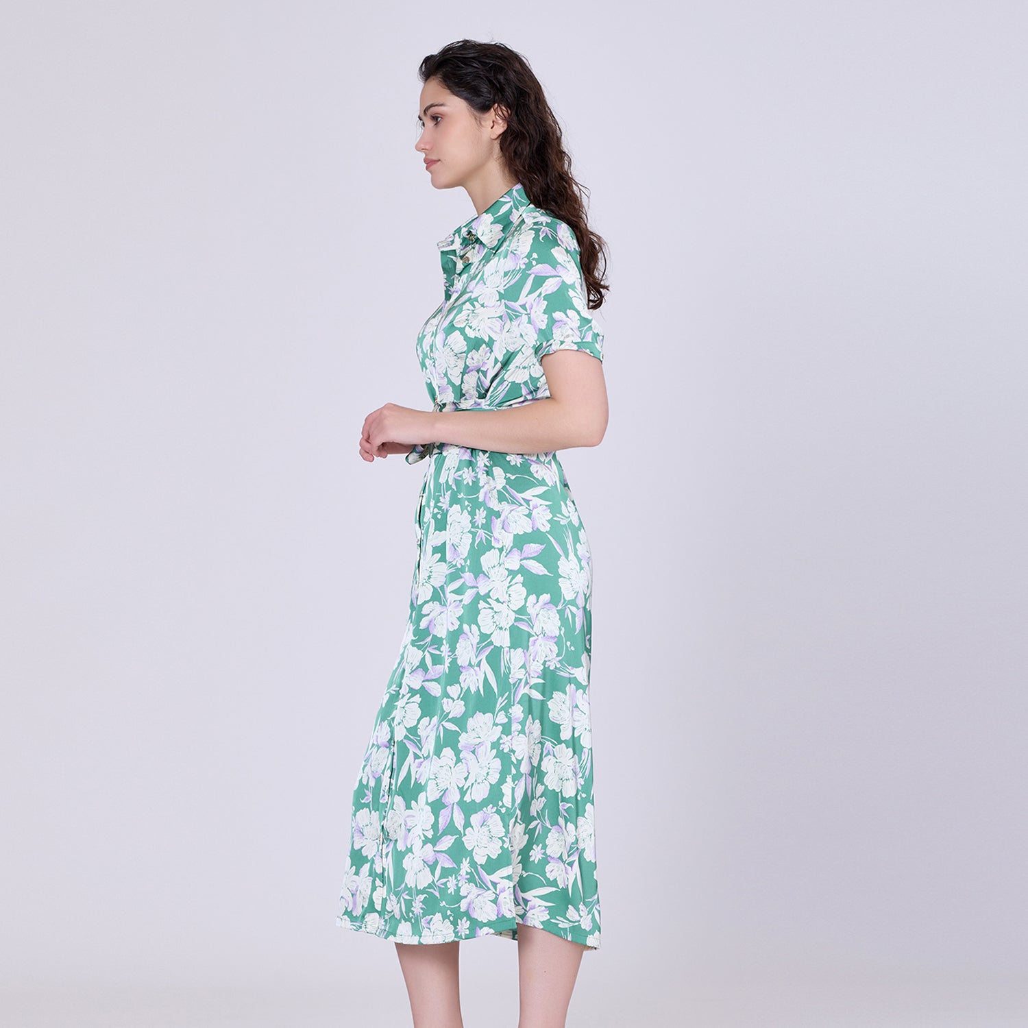 Robe-chemise midi à imprimé floral macro